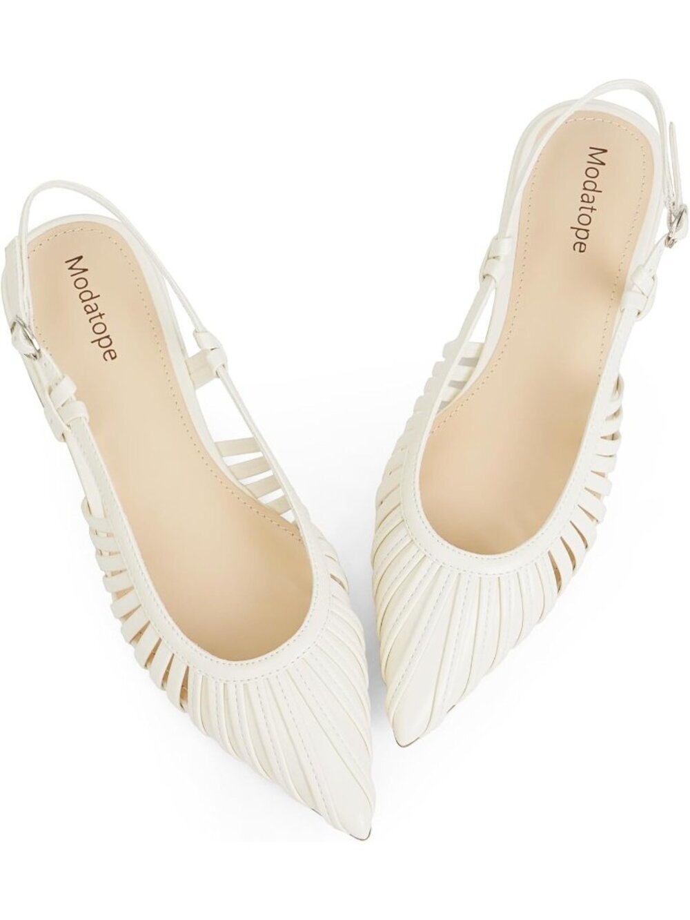 Women's White Slingback Flats Pointed Toe Classic Sandals Buckle Shoes